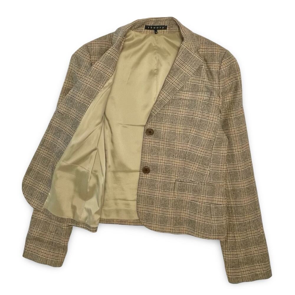 Theory Wool Plaid Blazer Jacket Size 6 | Cropped Preppy Y2K Fall - Picture 7 of 12